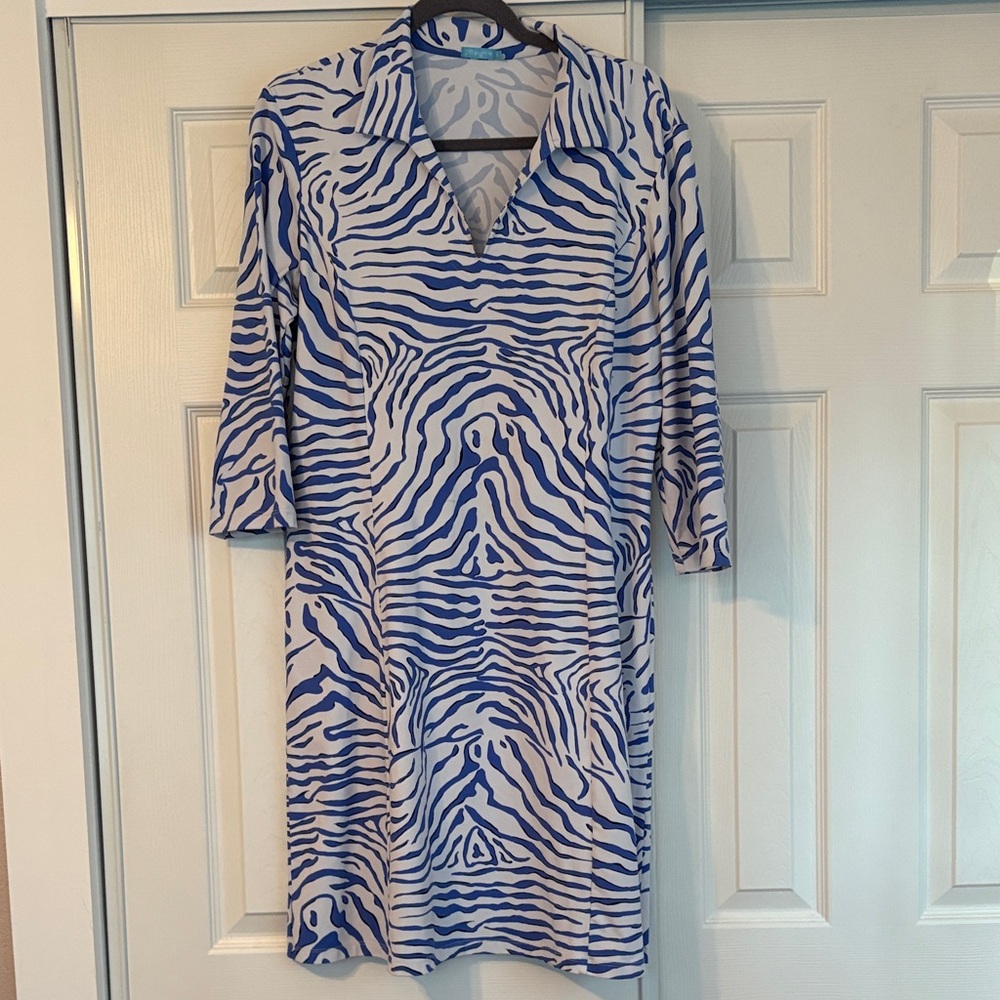 J. McLaughlin Blue and White Zebra Print Dress